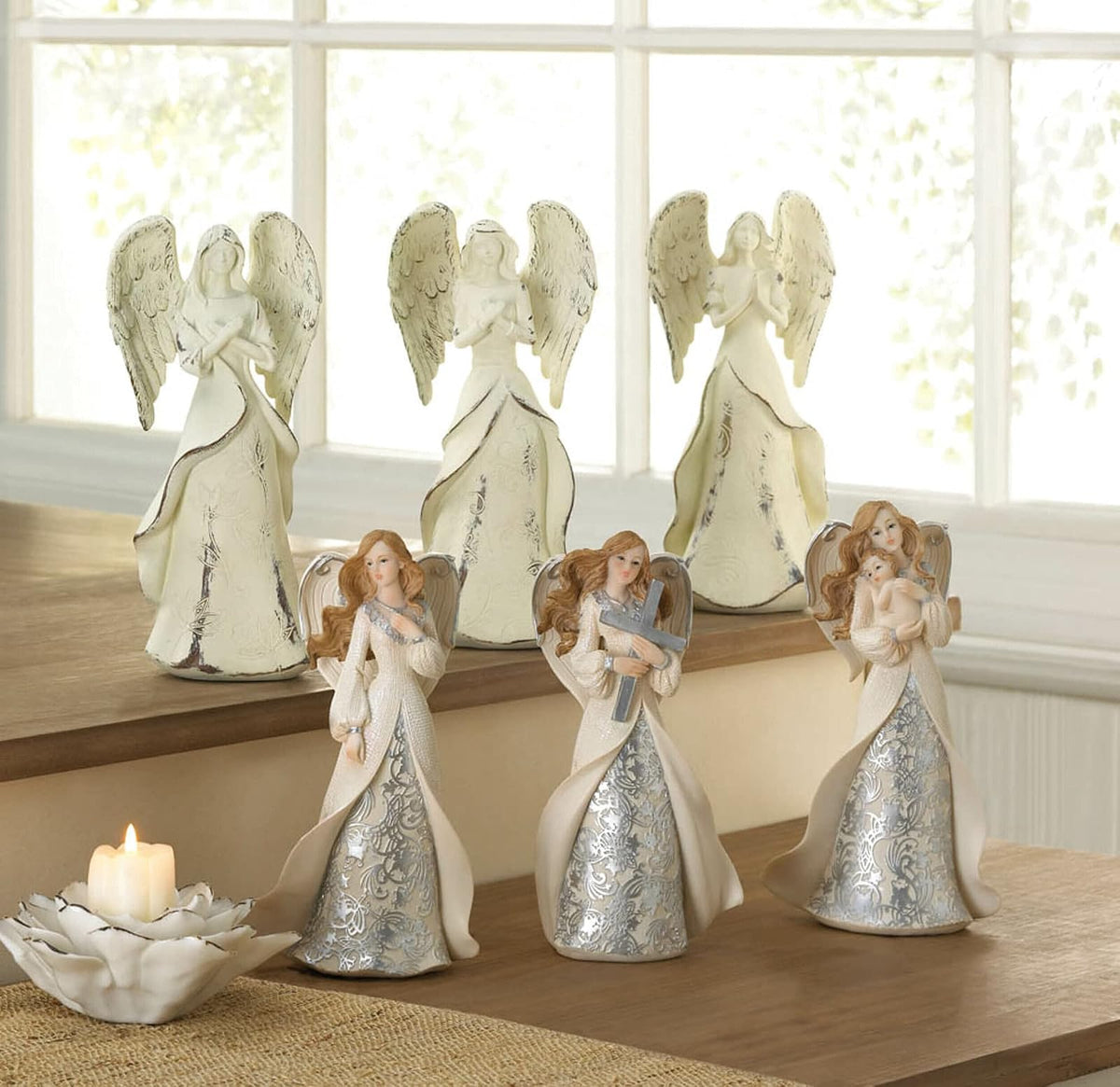 Wings of Devotion 10018719 Figura de ángel de Fuerza en oración, Multicolor