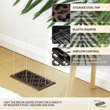 Decor Grates AGH412-RB - Registro de suelo de acero de bronce gótico de 4 x 12 pulgadas