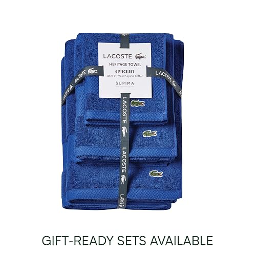 Lacoste Heritage Supima Toalla de Mano de algodón, Azul Surf, 16 x 30 Pulgadas