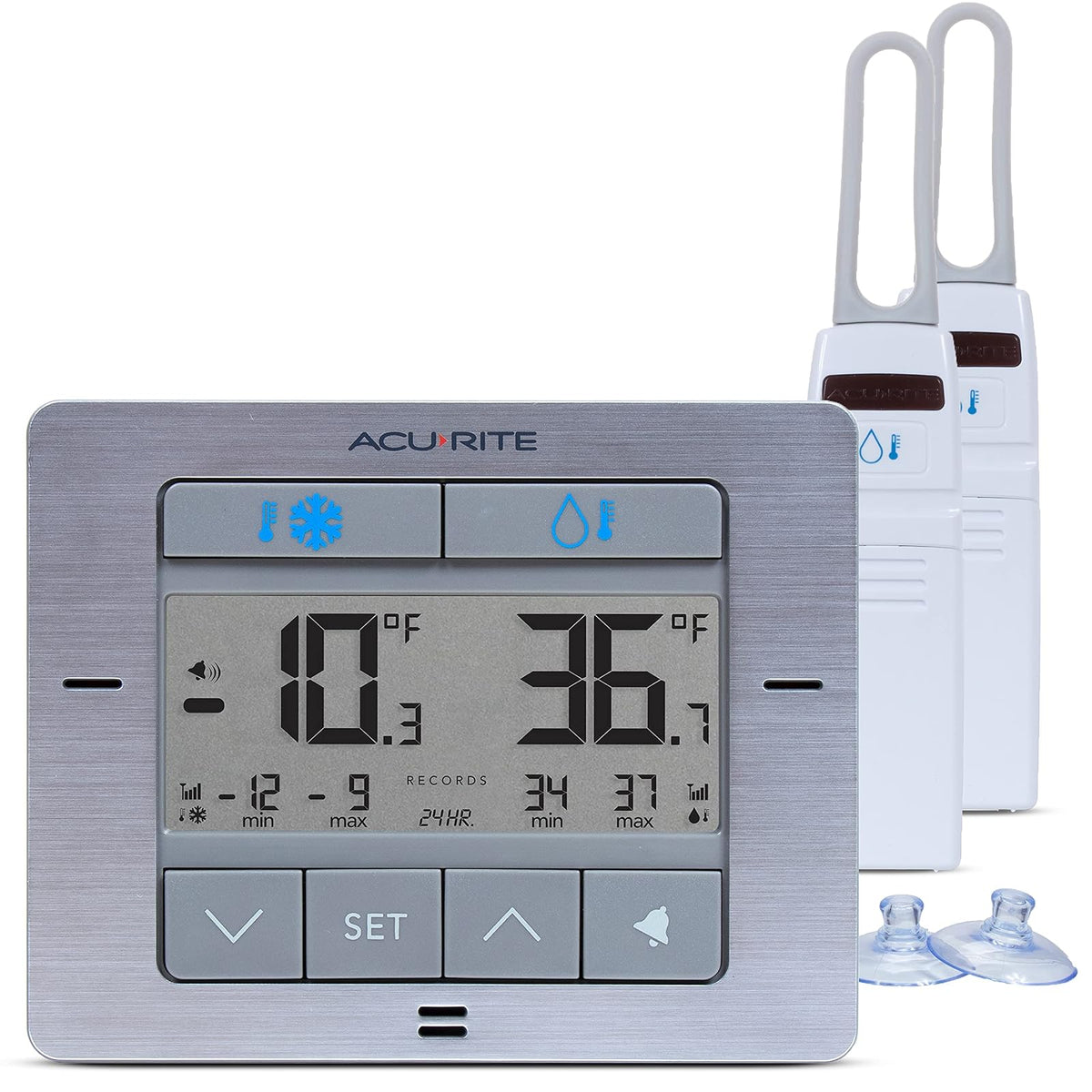 AcuRite - Termómetro digital inalámbrico para refrigerador y congelador con alarma, temperatura máxima/mínima para el hogar y restaurantes (00515M) 4.25 x 3.75 pulgadas