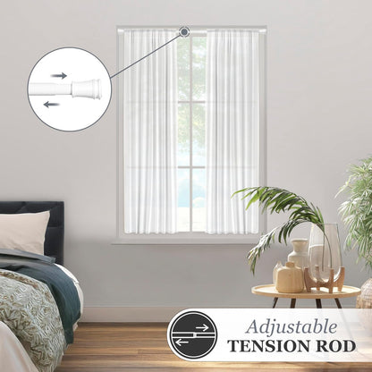 Kenney Rogers Twist & Fit - Barra de cortina de tensión sin herramientas, varillas de tensión para ventanas de 48 a 84 pulgadas, barra de cortina extensible blanca, barra de cortina sin perforación,