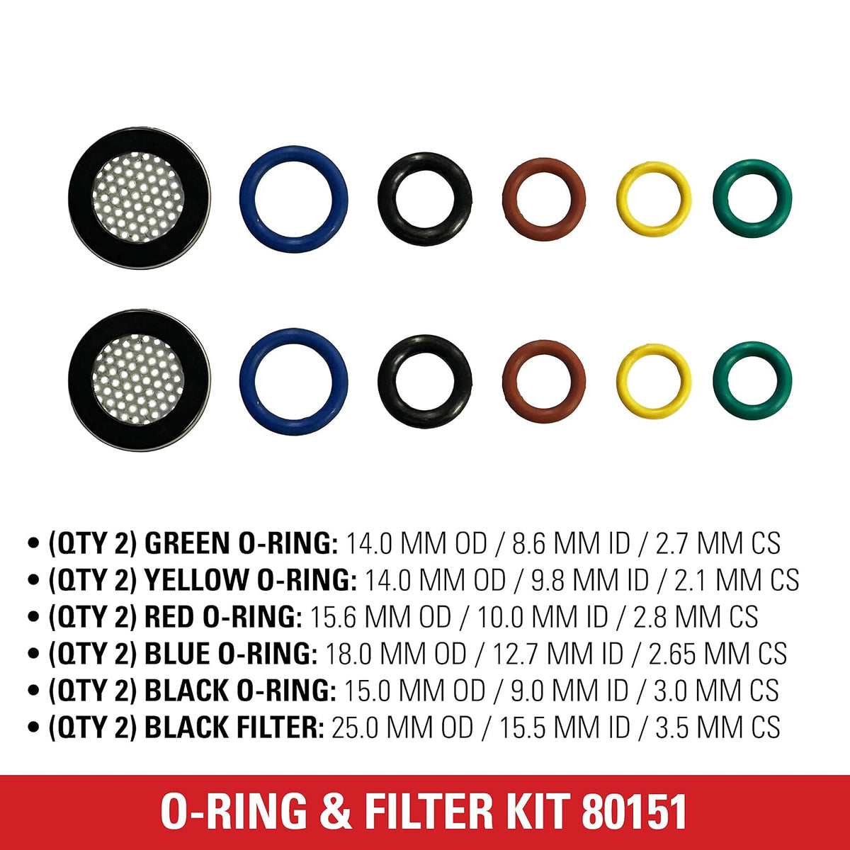 Simpson Cleaning 80151 - Kit de junta tórica y filtro de repuesto para lavadoras de gas y eléctricas a presión y accesorios, 5 tamaños de junta tórica (2 de cada tamaño), incluye 2 filtros