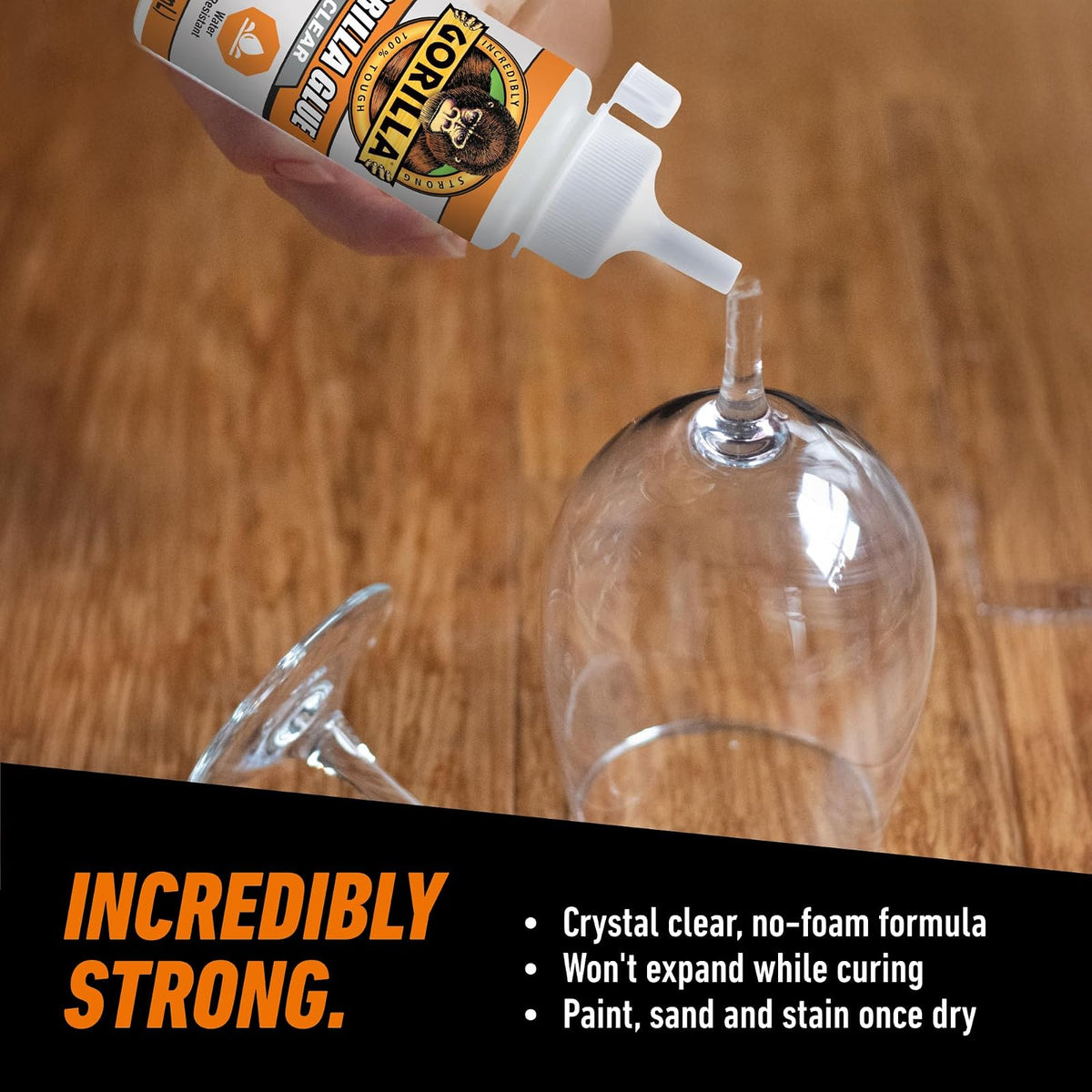 Gorilla - Pegamento transparente, botella de 3.1 onzas (paquete de 2) - Transparente, todo uso y resistente al agua