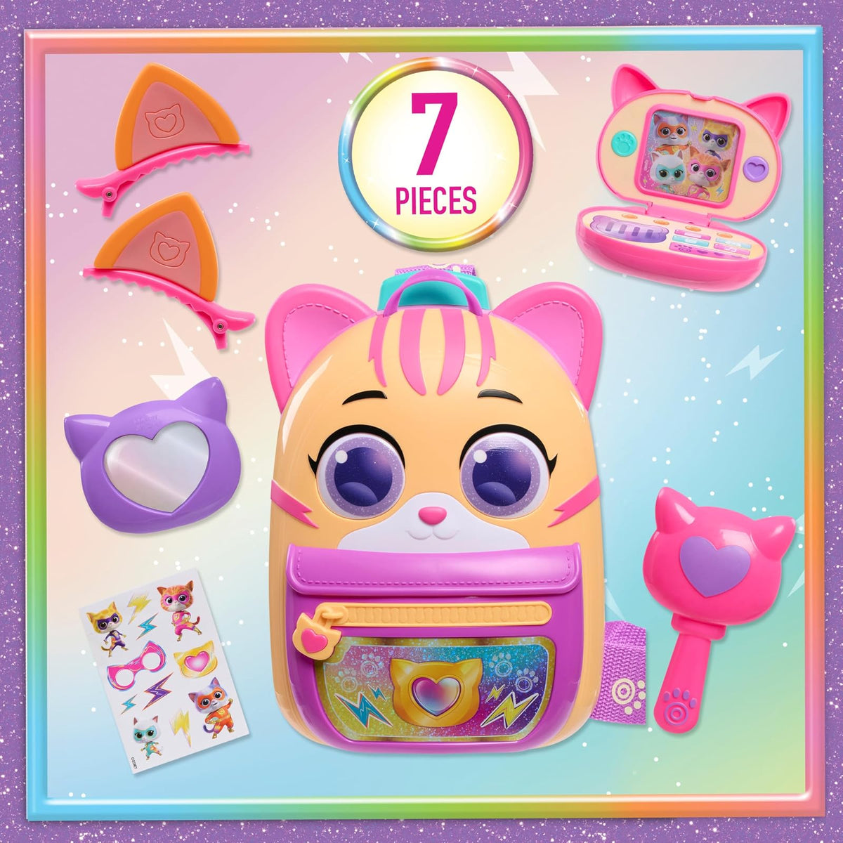 Just Play Juego de Mochila SuperKitties Su-Purr de Disney Junior con Correa Ajustable, 7 Piezas, Tableta de Juego con Luces y Sonidos, Juguete para niños y niñas a Partir de 2 años