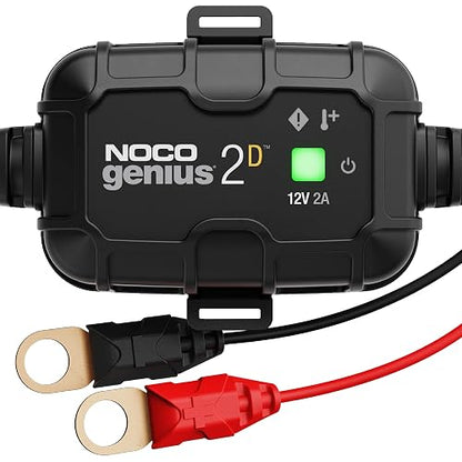 NOCO GENIUS2D: Cargador Inteligente 12V 2A – Mantenedor automático, Cargador Lento y desulfatador de Montaje Directo con protección contra sobrecarga y compensación térmica – para batería de Plomo