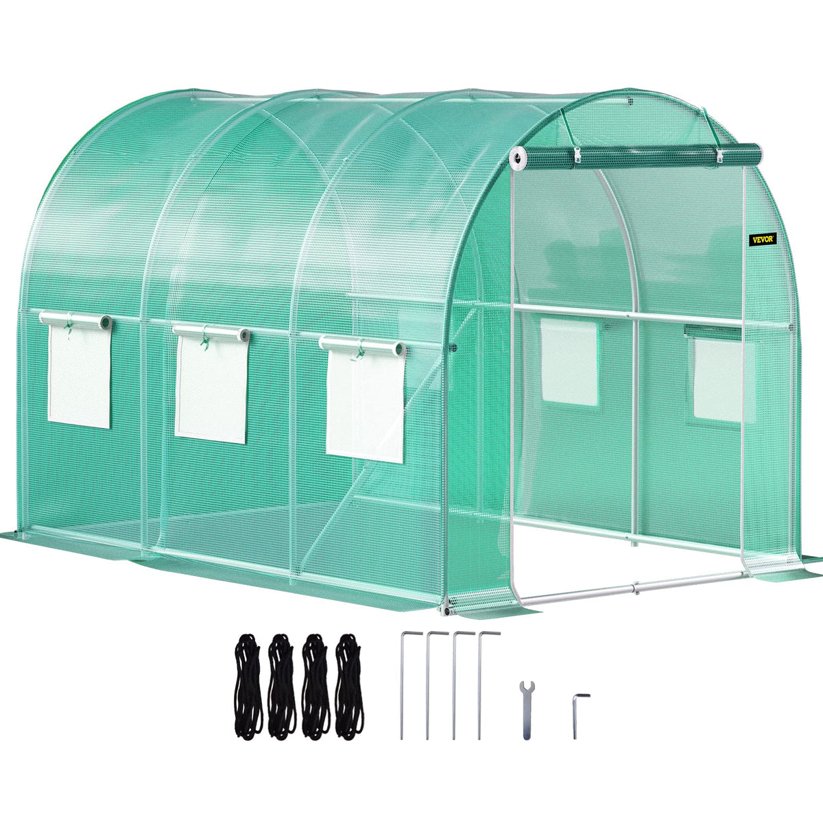 VEVOR - Invernadero de túnel para Uso en casa, 10 x 7 x 7 pies con Puerta con Cierre, 6 Ventanas enrollables, Aros de Acero galvanizado, 1 viga Superior y 2 Postes diagonales, Verde 10 x 7 x 7
