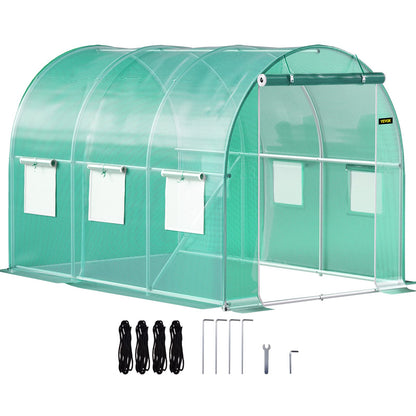 VEVOR - Invernadero de túnel para Uso en casa, 10 x 7 x 7 pies con Puerta con Cierre, 6 Ventanas enrollables, Aros de Acero galvanizado, 1 viga Superior y 2 Postes diagonales, Verde 10 x 7 x 7