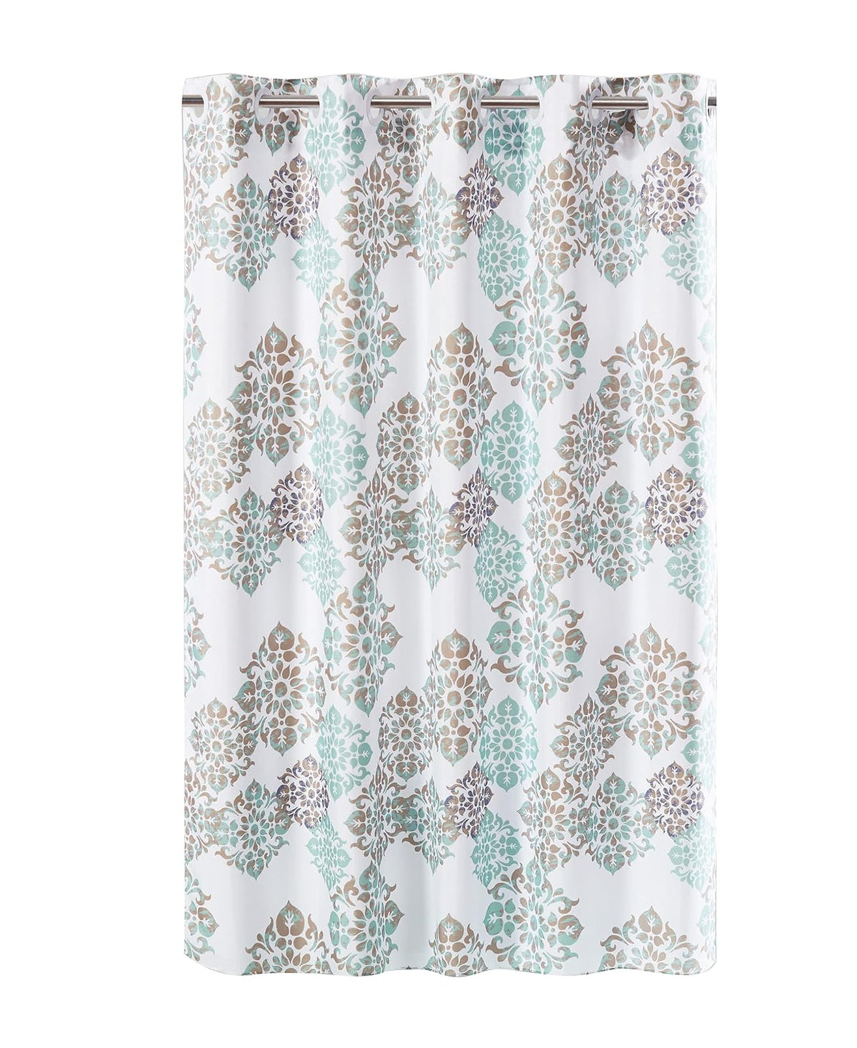 Hookless Alessandra - Cortina de Ducha con Forro de Peva, 71 x 74 Pulgadas, Blanco, Azul y café