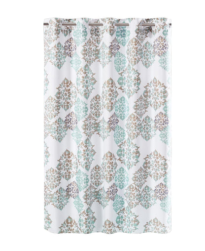 Hookless Alessandra - Cortina de Ducha con Forro de Peva, 71 x 74 Pulgadas, Blanco, Azul y café