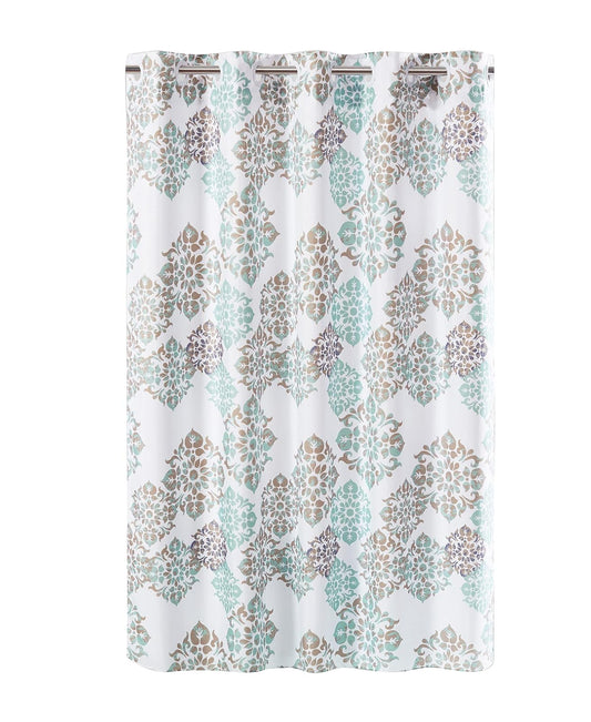 Hookless Alessandra - Cortina de Ducha con Forro de Peva, 71 x 74 Pulgadas, Blanco, Azul y café