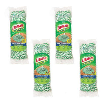 Libman Tornado - Recambios para trapeador | Autoescurrido | Cabeza de trapeador de algodón | Giro | Reemplazo de Cabeza torcida | Lavable a máquina | 4 Cabezales de Repuesto Directo para el Tornado
