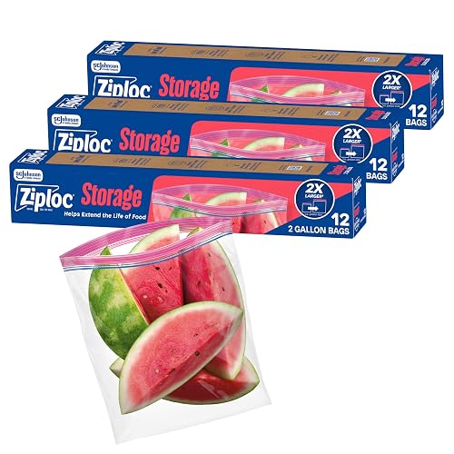 Ziploc Storage Bags, Two Gallon, 3 Pack, 12 ct