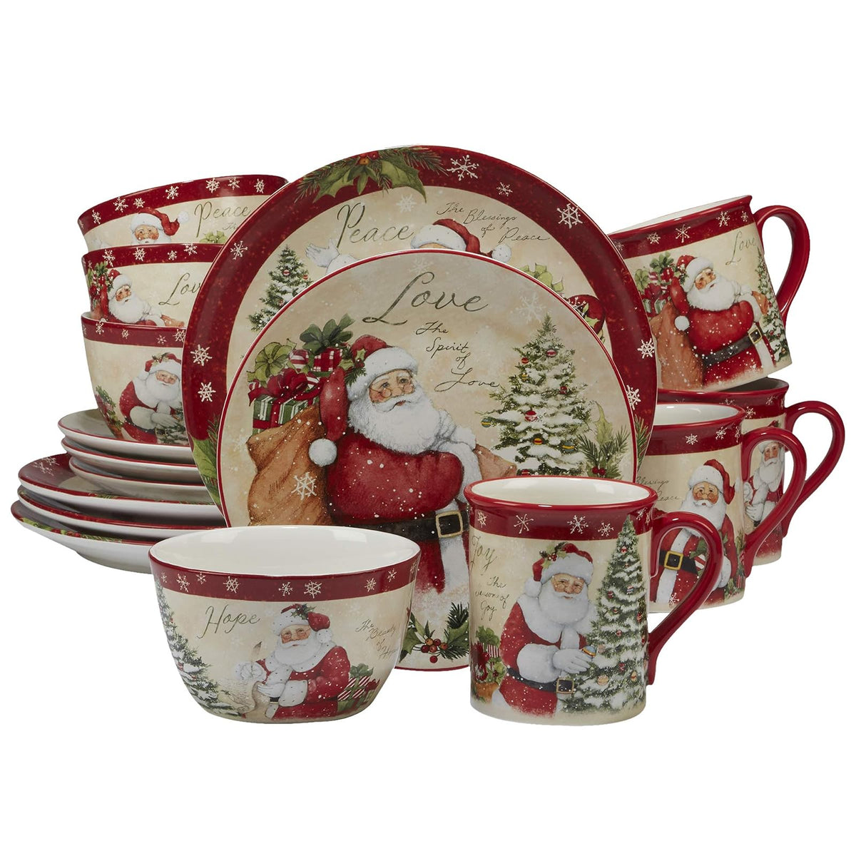 Certified International 89127 - Vajilla (16 piezas, 4 piezas, talla única), diseño de deseos navideños