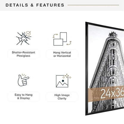 MCS 65549 Trendsetter Poster Frame, 24 by 36-Inch, Black | Trendsetter - Marco de póster para fotos e impresiones artísticas, cuelga vertical u horizontal, 24 x 36 pulgadas