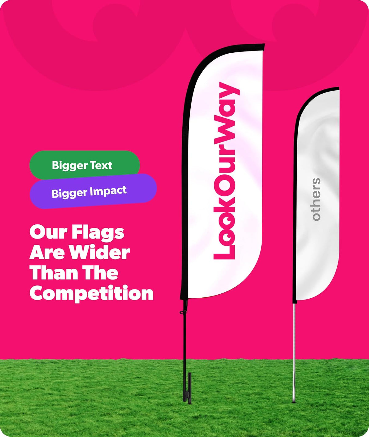 LookOurWay Bandera de Plumas con temática Abierta de 5 pies de Alto para Publicidad de Negocios, Juego Completo con Juego de 5 Postes de Fibra de Vidrio de Aluminio y Punta de Tierra