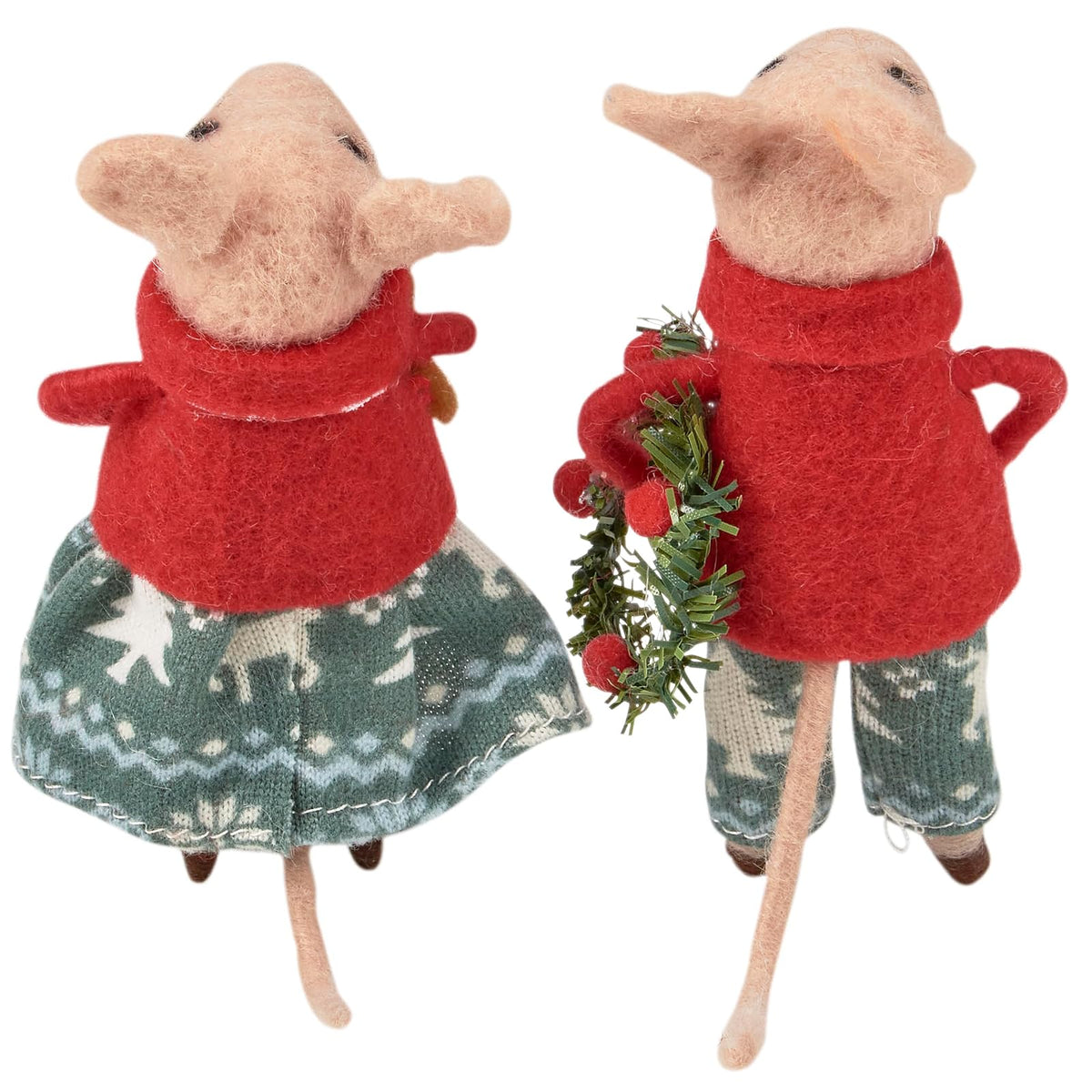 Primitives by Kathy - Juego de Ratones coleccionables para el día de Navidad, Dos Ratones de Fieltro con Trajes navideños Festivos/celebración de Bonitos Acentos de Galletas de Jengibre y Corona de