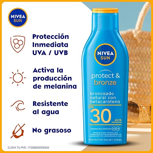 Protector Solar Corporal NIVEA SUN Protect & Bronze FPS 30 200Ml, Bronceado Natural Loción