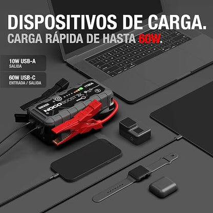NOCO Boost X GBX55: Arrancador de batería de Auto 1750A – Booster de Litio portátil 12V, Power Bank y Cables para Pasar Corriente – para Motores de Gasolina hasta 7.5L y diésel hasta 5.0L