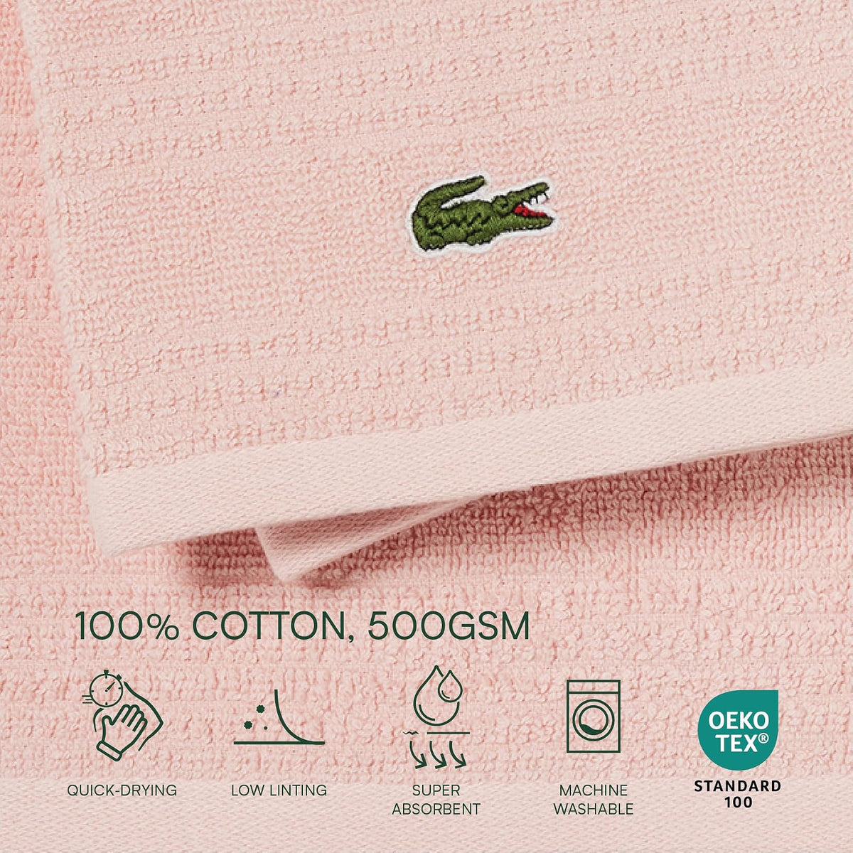 Lacoste Grand Slam - Juego de Toallas de 6 Piezas, Color Rosa Claro