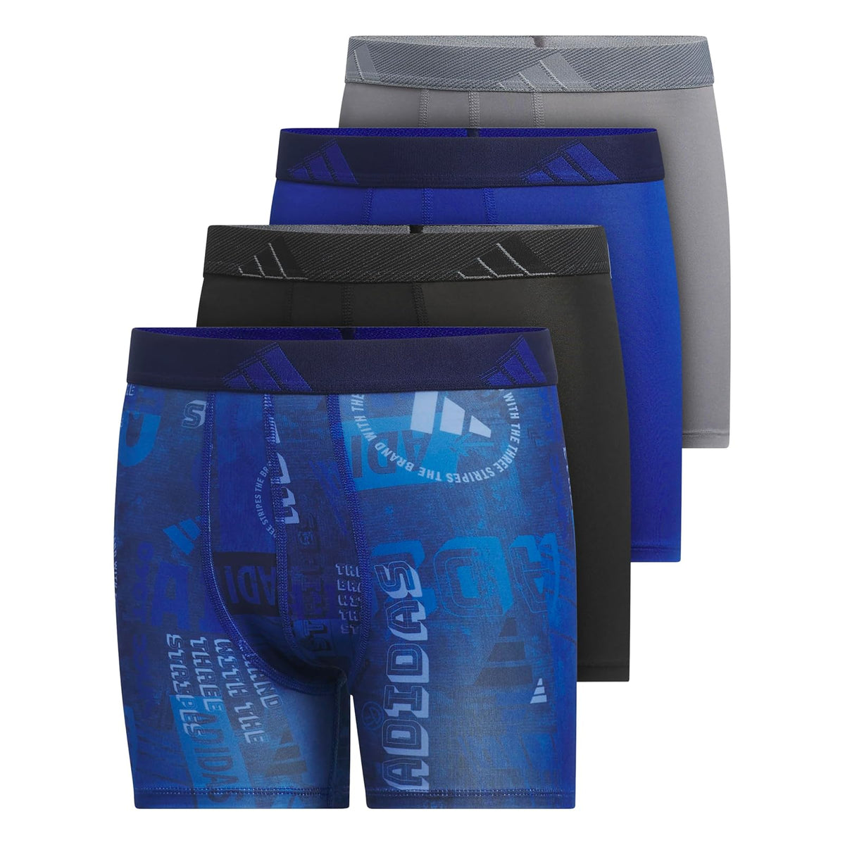 Adidas Youth Microfiber Graphic 4-Pack Boxer Brief Calzoncillos Tipo Calzones Niños - G - Upscaled Mix Team Royal Blue-blue Fusion - Black - Team Royal Blue