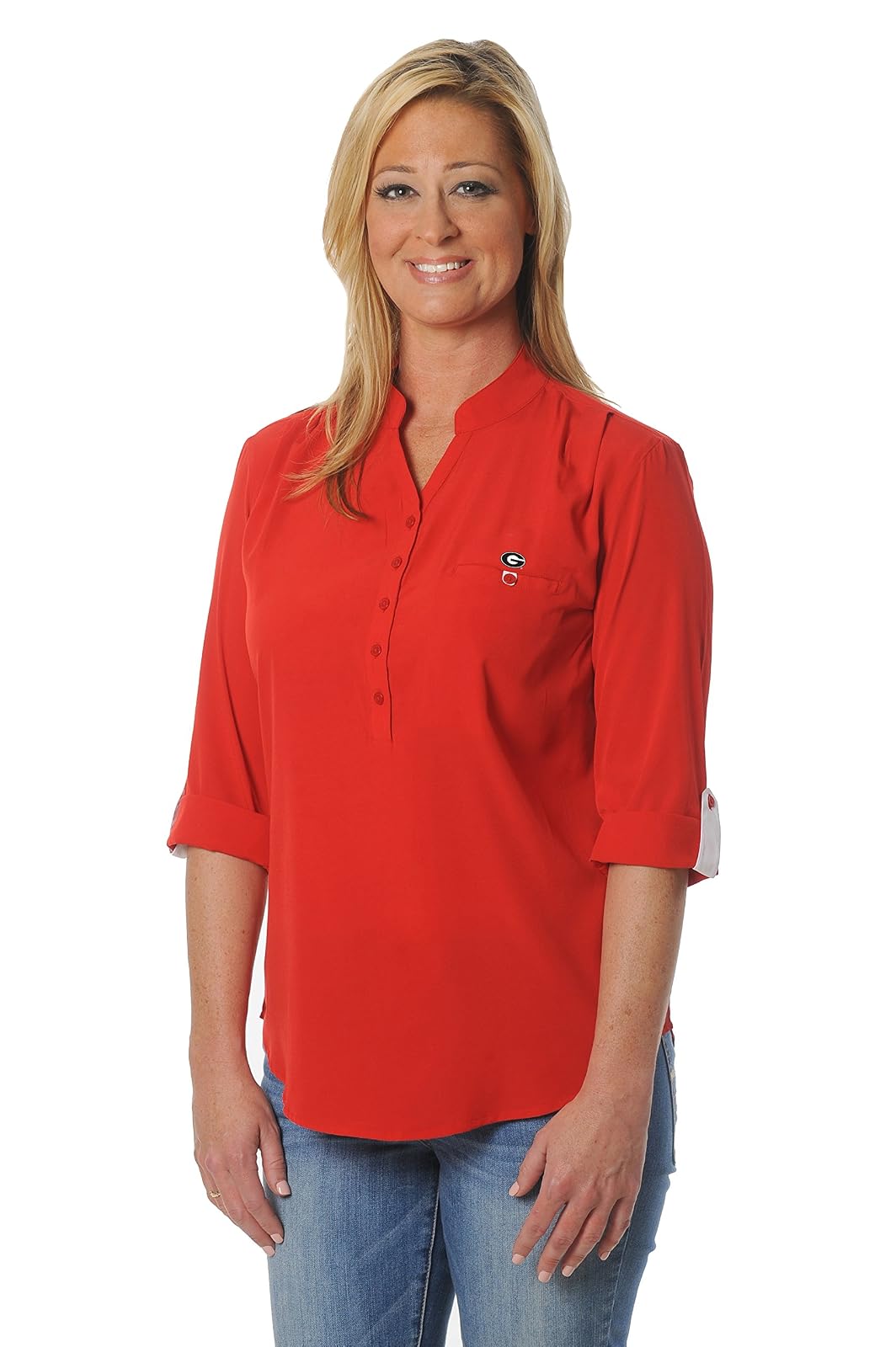 NCAA Blusa Estilo túnica con Botones para Mujer - Georgia Bulldogs - M