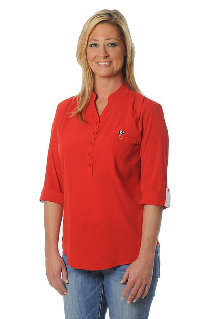 NCAA Blusa Estilo túnica con Botones para Mujer - Georgia Bulldogs - M