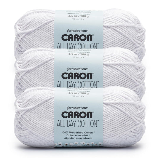 Caron All Day Cotton - Paquete de 3 unidades de 173 yardas/3.5 onzas, camisa blanca, 100% algodón mercerizado
