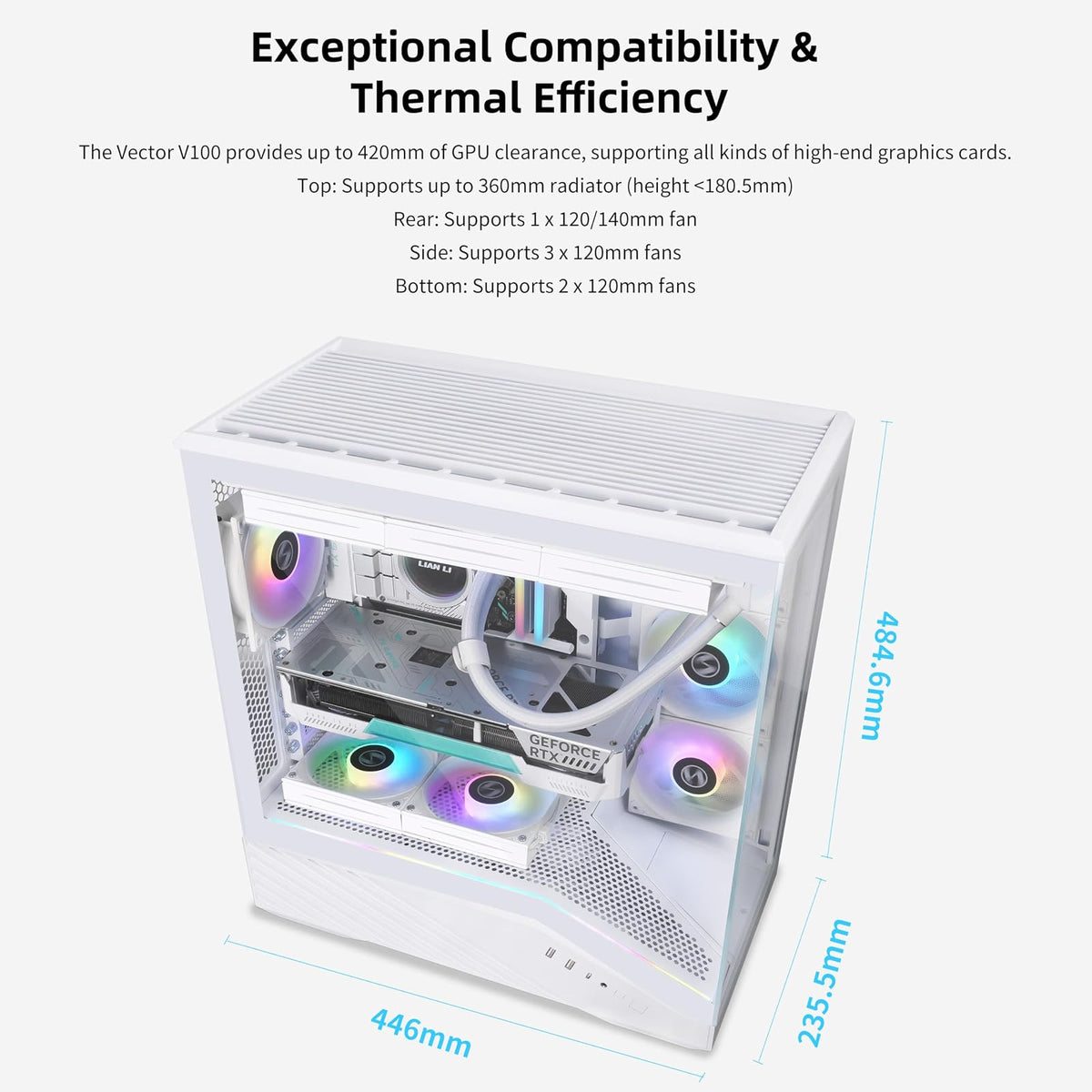 Lian LI Vector V100 White – ARGB ATX/mATX/ITX Case with Clean Pro Gamer Style