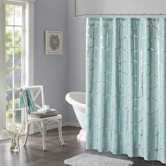 Cortina de Ducha con diseño Inteligente Raina Estampada, geométrica, Lavable a máquina, Moderna decoración de baño para el hogar, 72 x 72 Pulgadas, Color Azul