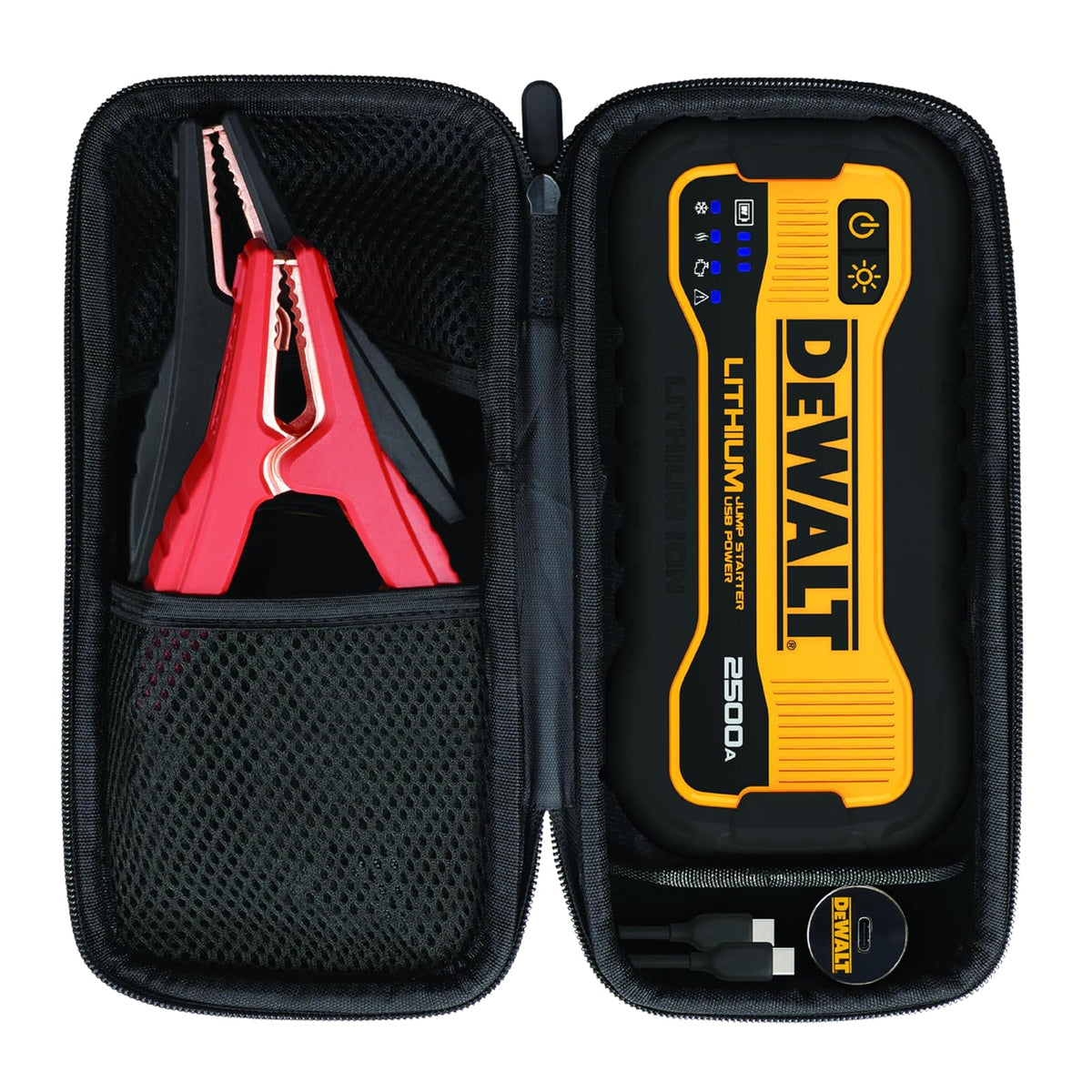 DEWALT DXAELJ25C - Arrancador de Salto (2500 amperios) | Batería de litio, banco de energía USB, estuche de transporte
