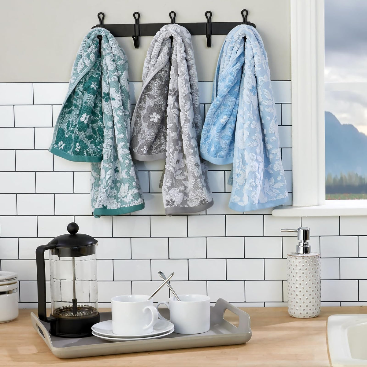 SKL Home - Juego de Toallas de Mano de Jacquard Floral, Color Verde Musgo, 2 Unidades