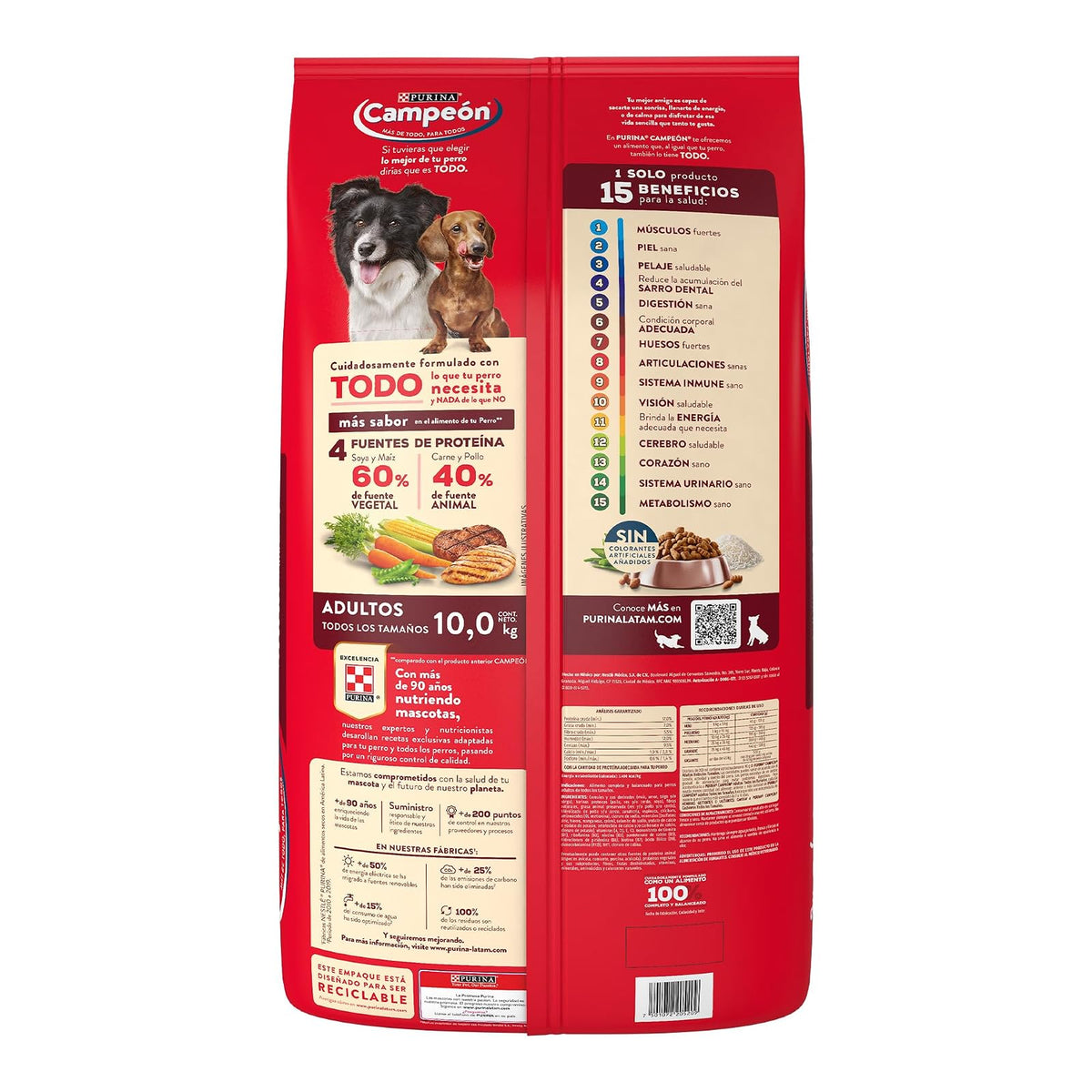Purina Campeón Adulto Todos los Tamaños Sabor Pollo, Carne y Vegetales 10Kg