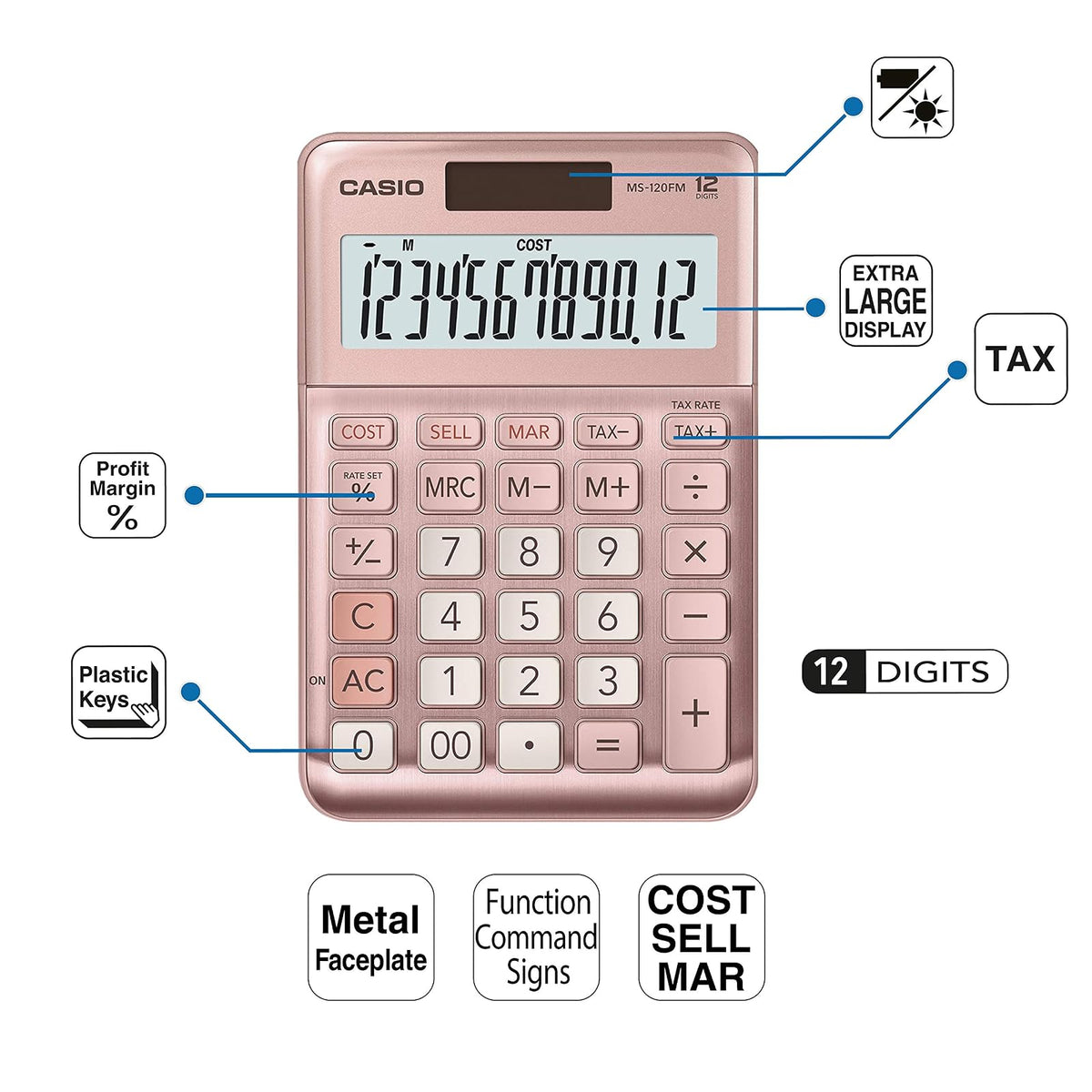 Casio MS-120FM-PK Calculadora de Escritorio Color Rosa Metálico