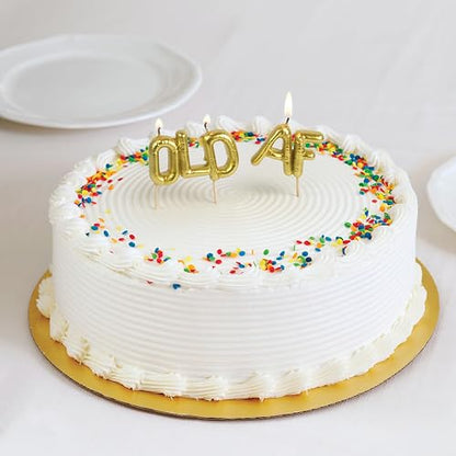 Fred Lighten UP - Velas de fiesta auténticas, AF antiguo, estilo globo dorado metálico, velas divertidas para celebraciones de jubilación y cumpleaños de hitos