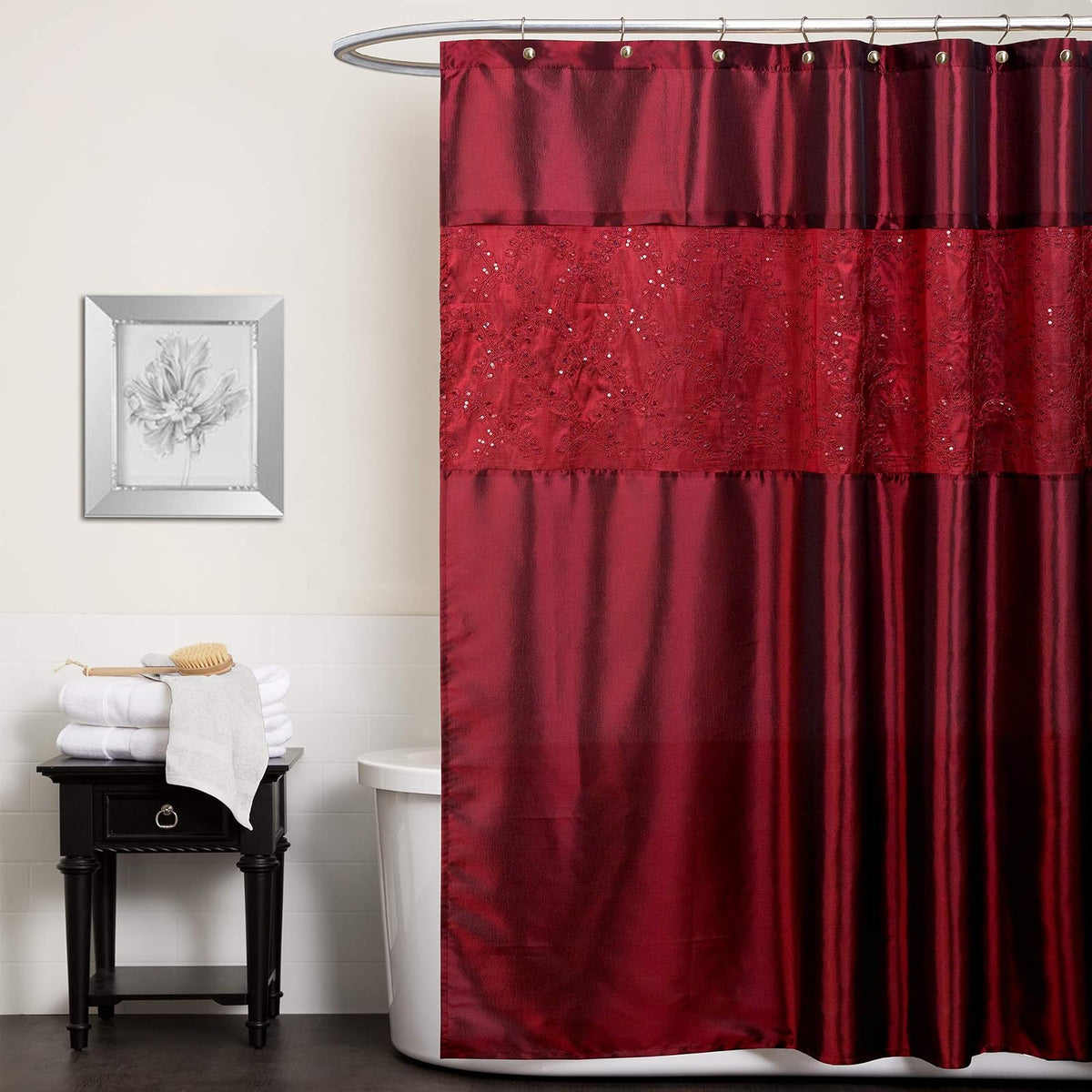 Lush Decoración Maria Cortina de Ducha, Color Rojo
