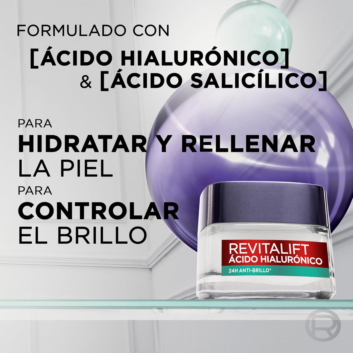 L'Oréal Paris Gel Crema Facial Rellenador Anti Brillo Revitalift Ácido Hialurónico, 50 ml