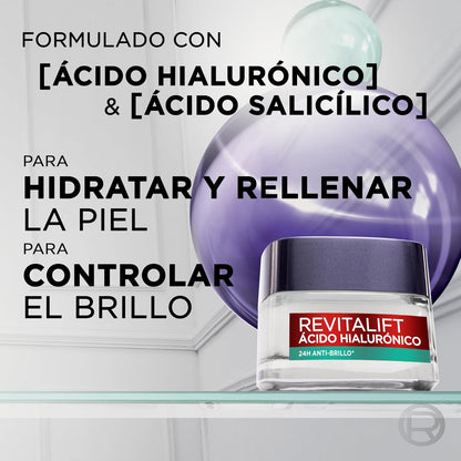 L'Oréal Paris Gel Crema Facial Rellenador Anti Brillo Revitalift Ácido Hialurónico, 50 ml
