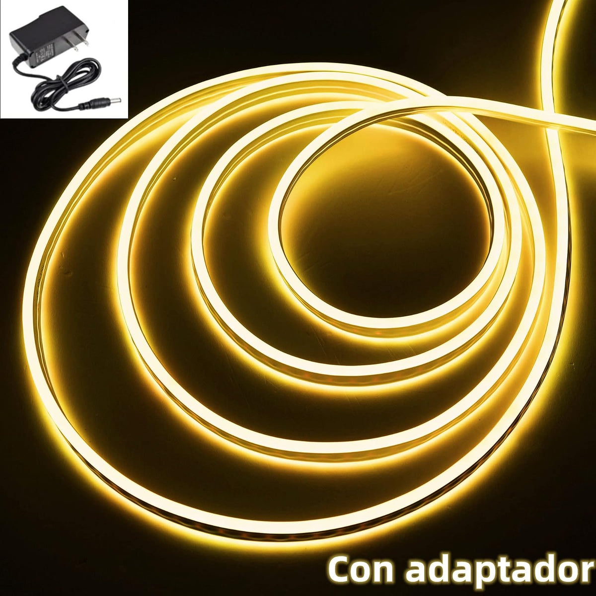 DOSYU Tira Neón Flex LED, 12V 16.4ft/5m Impermeable Flexible Cortable DIY 2835 Luces Led IP65 Decorativa para TV, Cuarto,Halloween, Fiesta de Navidad, con Adaptador(Blanco cálido)