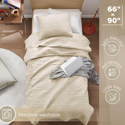 Comfort Spaces - Juego de Ropa de Cama de Microfibra hipoalergénica Ultra Suave, Ivory, Twin/Twin XL, 1, 1