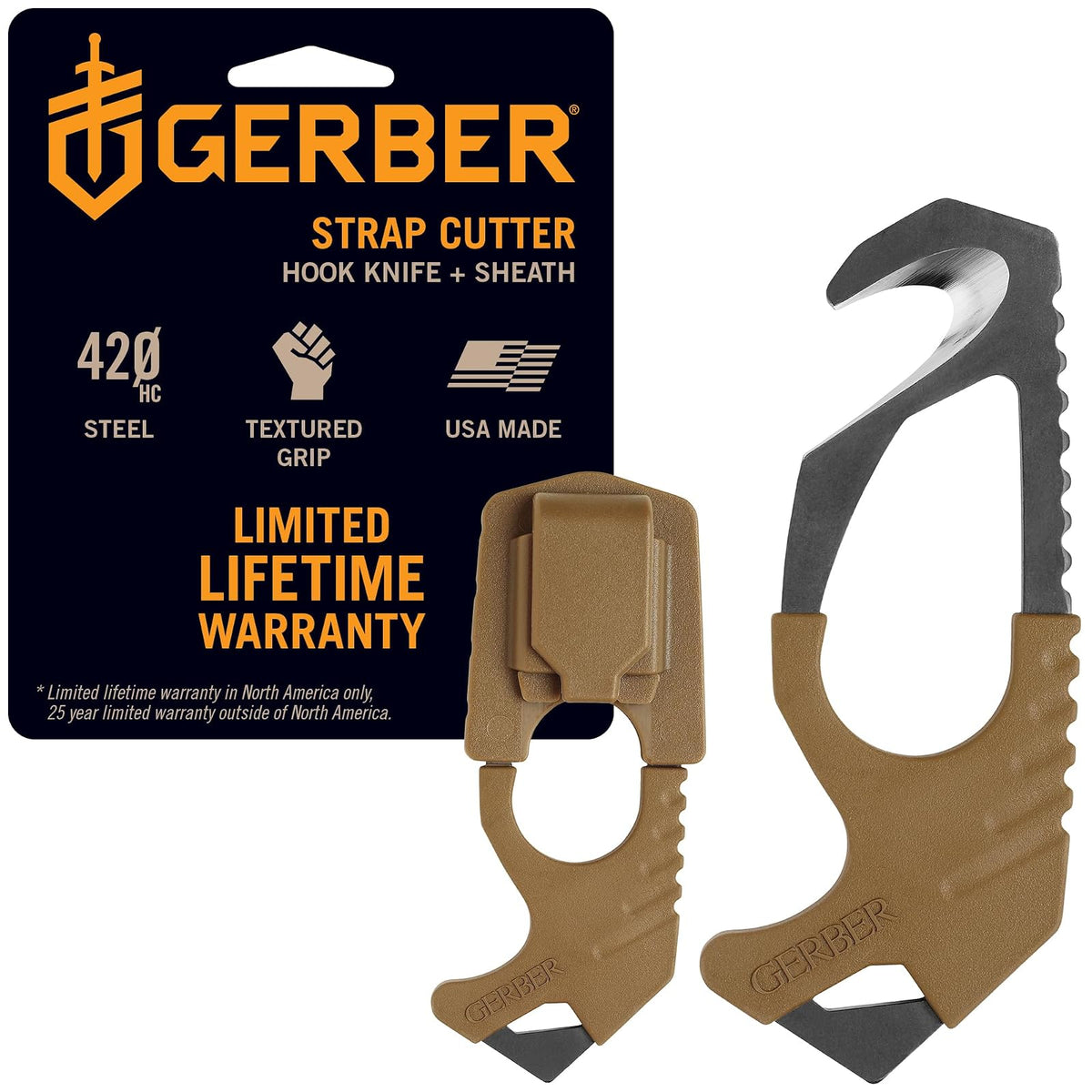 Gerber Gear - Cortador de correa para engranaje, color café coyote [30-000132], tamaño de bolsillo de 5 x 2.5 x 1 pulgadas