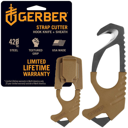 Gerber Gear - Cortador de correa para engranaje, color café coyote [30-000132], tamaño de bolsillo de 5 x 2.5 x 1 pulgadas
