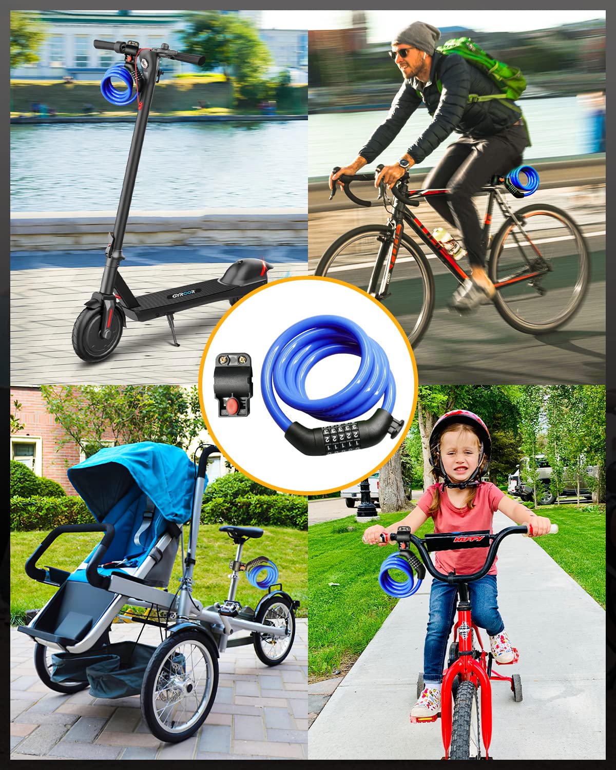 KEYSTP - Cable de Bloqueo para Bicicleta de 5 dígitos, Resistente y reiniciable, antirrobo con Soporte de Montaje, Cable de Acero Impermeable para Scooters, eléctricas, Uso al Aire última