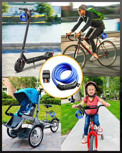 KEYSTP - Cable de Bloqueo para Bicicleta de 5 dígitos, Resistente y reiniciable, antirrobo con Soporte de Montaje, Cable de Acero Impermeable para Scooters, eléctricas, Uso al Aire última