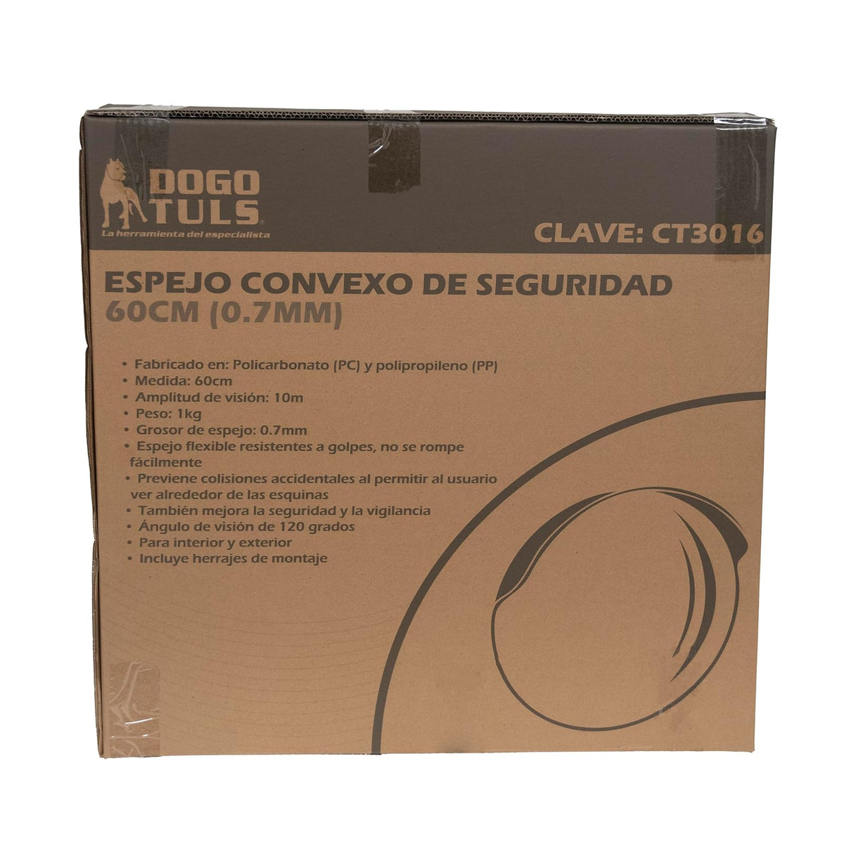 DOGOTULS CT3016 Espejo convexo de seguridad 60cm (0.7mm) | 0.7mm grosor, policarbonato PC y polipropileno PP, vision 10m, angulo 120 grados, montaje interior exterior
