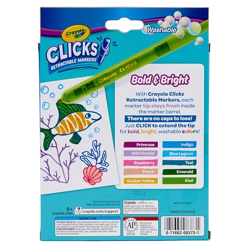 Crayola - Marcadores retráctiles (10 unidades), marcadores lavables para niños, marcadores de clic, suministros escolares para niños, regalos, a partir de 5 años