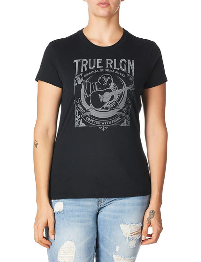 True Religion Moon Buddha - Camiseta de Manga Corta y Cuello Redondo Camiseta para Mujer