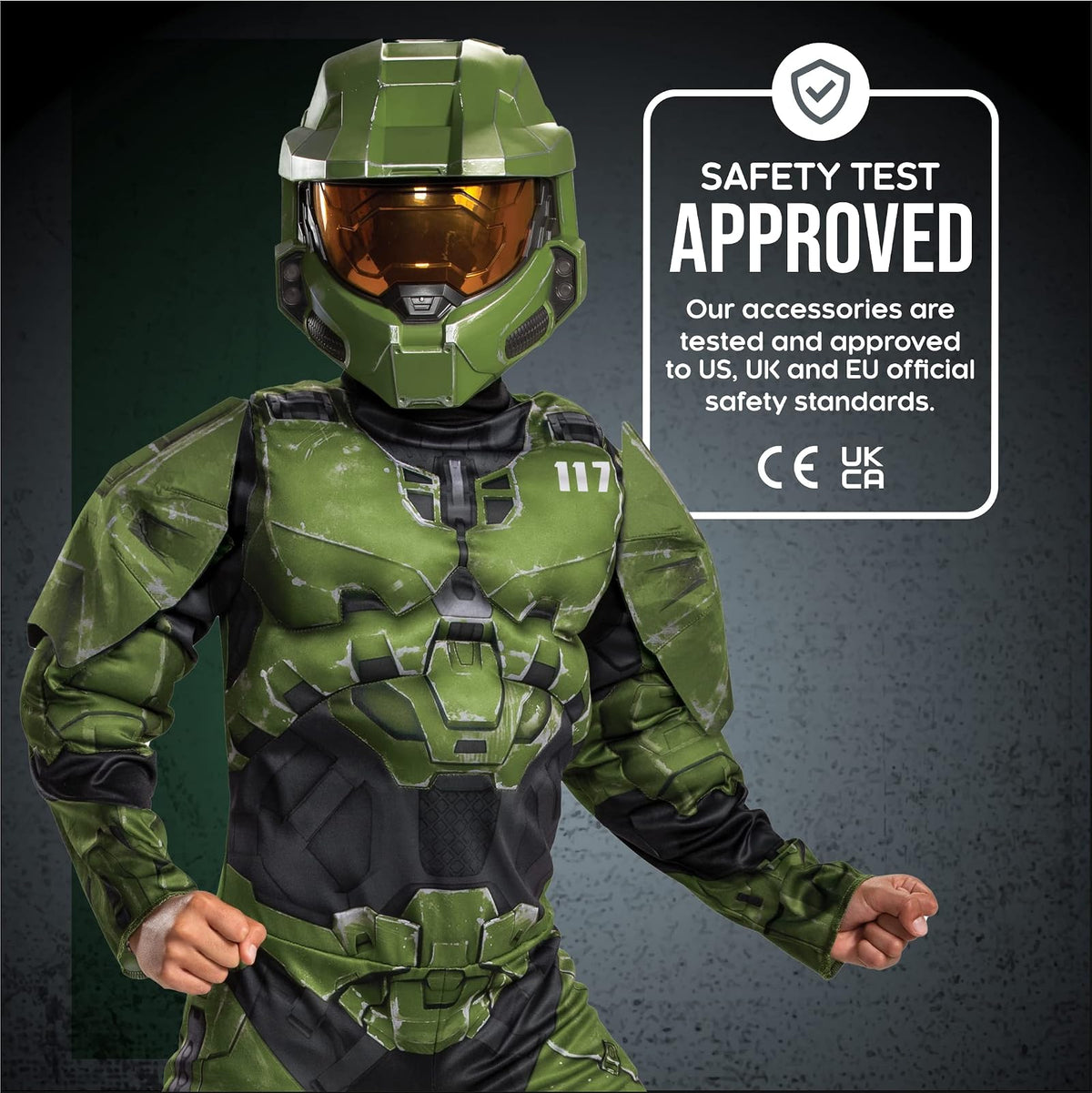 Disfraz de Halo Infinite Master Chief de Disfraz para niños, tamaño de niño, Acolchado Muscular, Inspirado en Videojuegos, Talla de niño, Talla XL (14-16), Verde y Negro