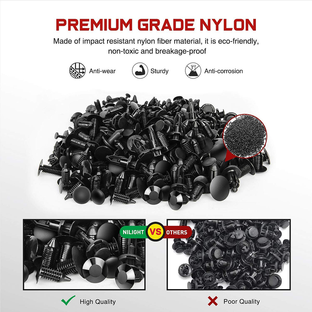 Nilight - Juego de 240 clips de retención de parachoques, remaches de plástico para automóvil, kit de retención de presión, clips de panel de ajuste de puerta para Toyota GM, Ford, Honda, Acura Chrysler, 2 años de garantía