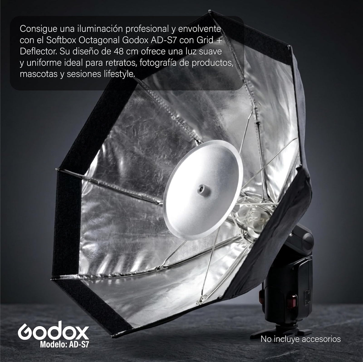 GODOX AD-S7 Softbox Octagonal 48cm Tipo Paraguas para Flash Godox, Difusor de Luz con Grid Panal, Deflector Aluminio, Caja de Luz para Fotografia, Beauty Dish Plegable con Bolsa