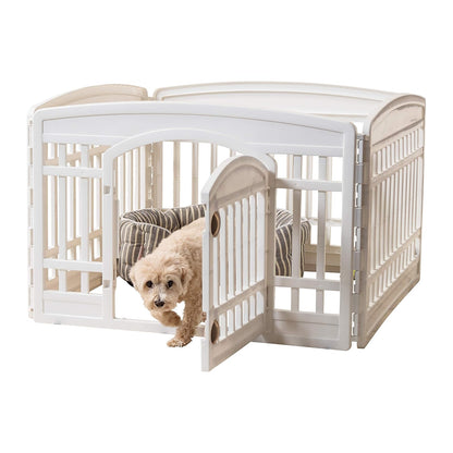 IRIS USA 60 cm Parque de juegos para mascotas de 4 paneles con puerta, para perros pequeños y medianos, Mantiene a las mascotas seguras, fácil de armar y guardar, plegable, personalizable, Blanco
